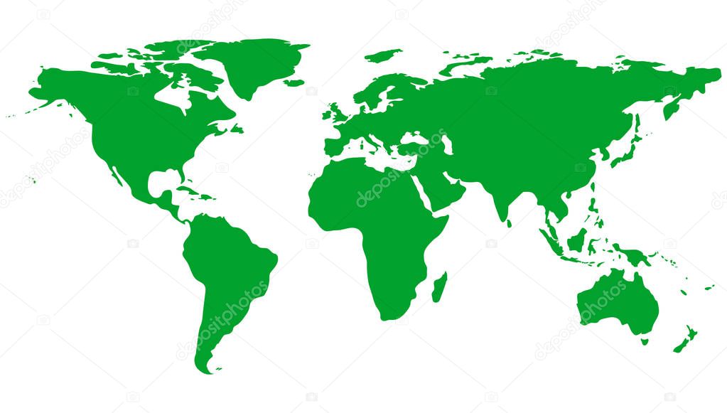 Green world map isolated on white background. Green planet. World Environment Day. Vector illustration