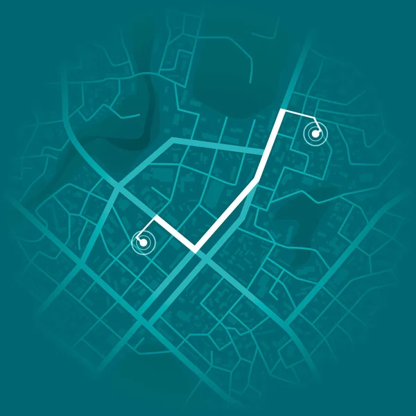 Concepto Gps Mapa Azul Ciudad Con Marcadores Ruta Ilustración Vectorial — Archivo Imágenes Vectoriales