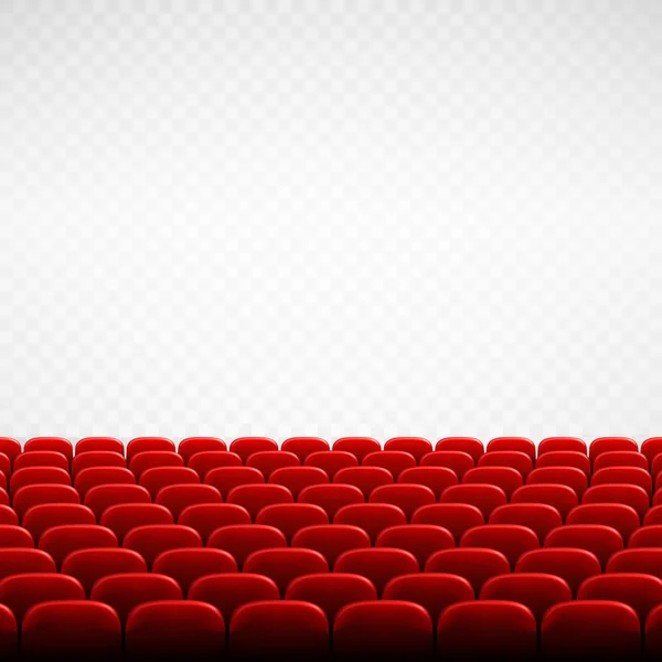 宽大的空剧场礼堂 带红色座椅 在透明背景的前面有一排红色电影院或剧场座椅 矢量插图 — 图库矢量图片