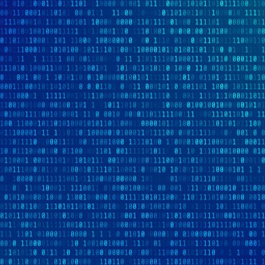 İkili bilgisayar kodu. Teknoloji arka plan. Sıfırlar ve birler akış. Programlama bilgi kodlanmış. Matris mavi arka plan üzerindeki numaraya. Vektör çizim