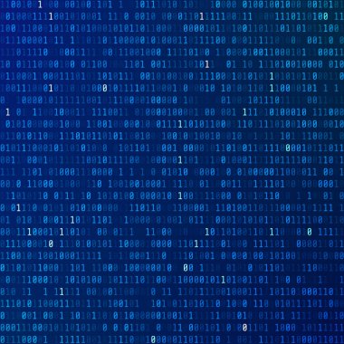 İkili kod. Programlama bilgi kodlanmış. Teknolojik altyapı. Sıfırlar ve birler akış. matris mavi arka plan üzerindeki numaraya. Vektör çizim