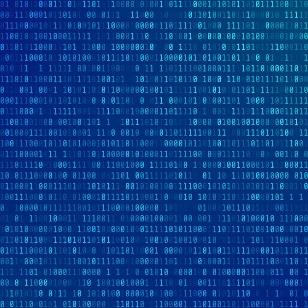 二进制计算机代码 抽象技术背景 零和一个流 编程编码信息 蓝色背景上的数字矩阵 矢量插图 — 图库矢量图片