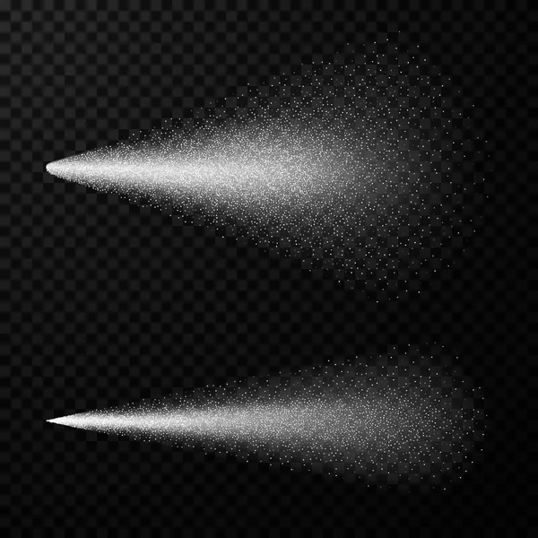 Su spreyi. Havadar sprey ve su sisli sis. Püskürtücü sis. Vektör illüstrasyon izole siyah şeffaf arka plan üzerine