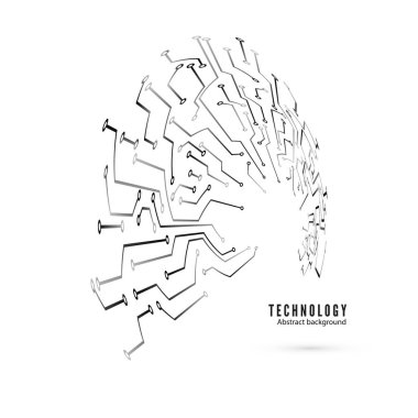 Devre desen. Soyut teknoloji devre kartı daire arka plan. Vektör çizim üzerinde beyaz izole