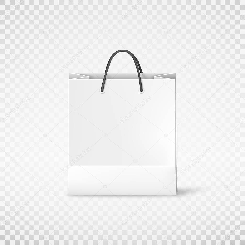 White shopping paper bag. Bag template. Vector illustration isolated on transparent background