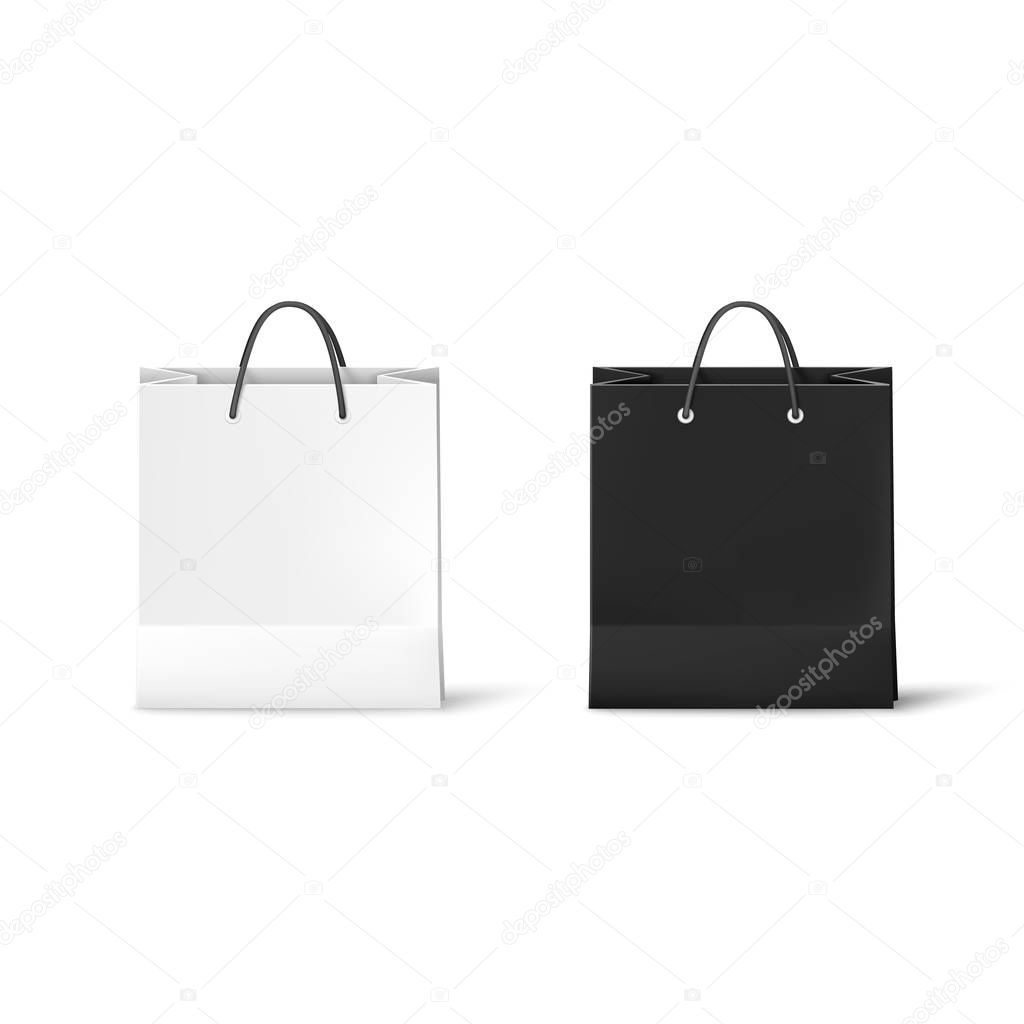 Black and White Paper Bags. Realistic bag illustration isolated on white background. Vector