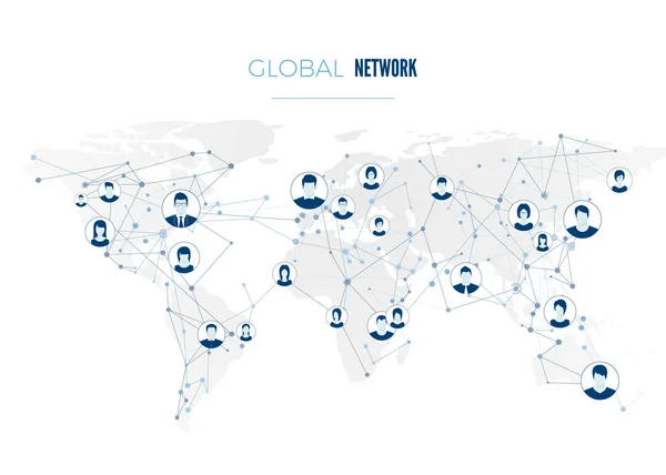Conexão Rede Social Global Avatares Usuários Conectados Rede Mundial Conceito — Vetor de Stock