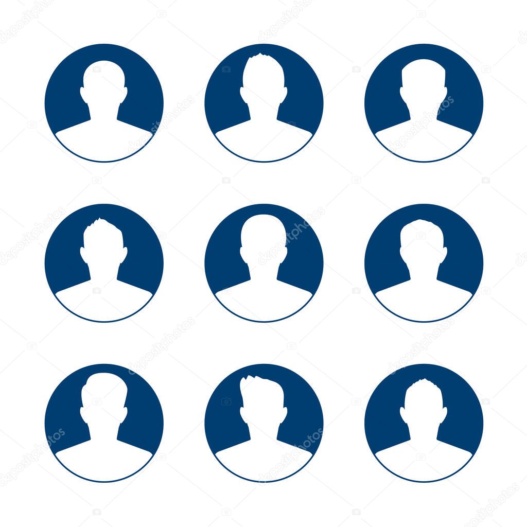 App or profile user icon set. Set of men avatar template. User icons collection. Symbol of people for website avatar. Vector illustration