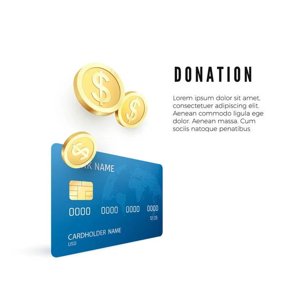 捐赠概念 金币收信用卡 在白色背景上隔离的矢量插图 — 图库矢量图片