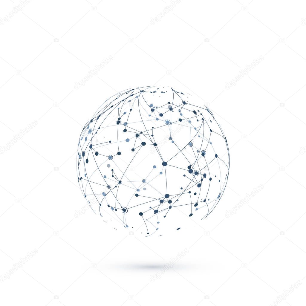 Network global structure. Chemistry molecular connection. Nodes and lines. Vector illustration