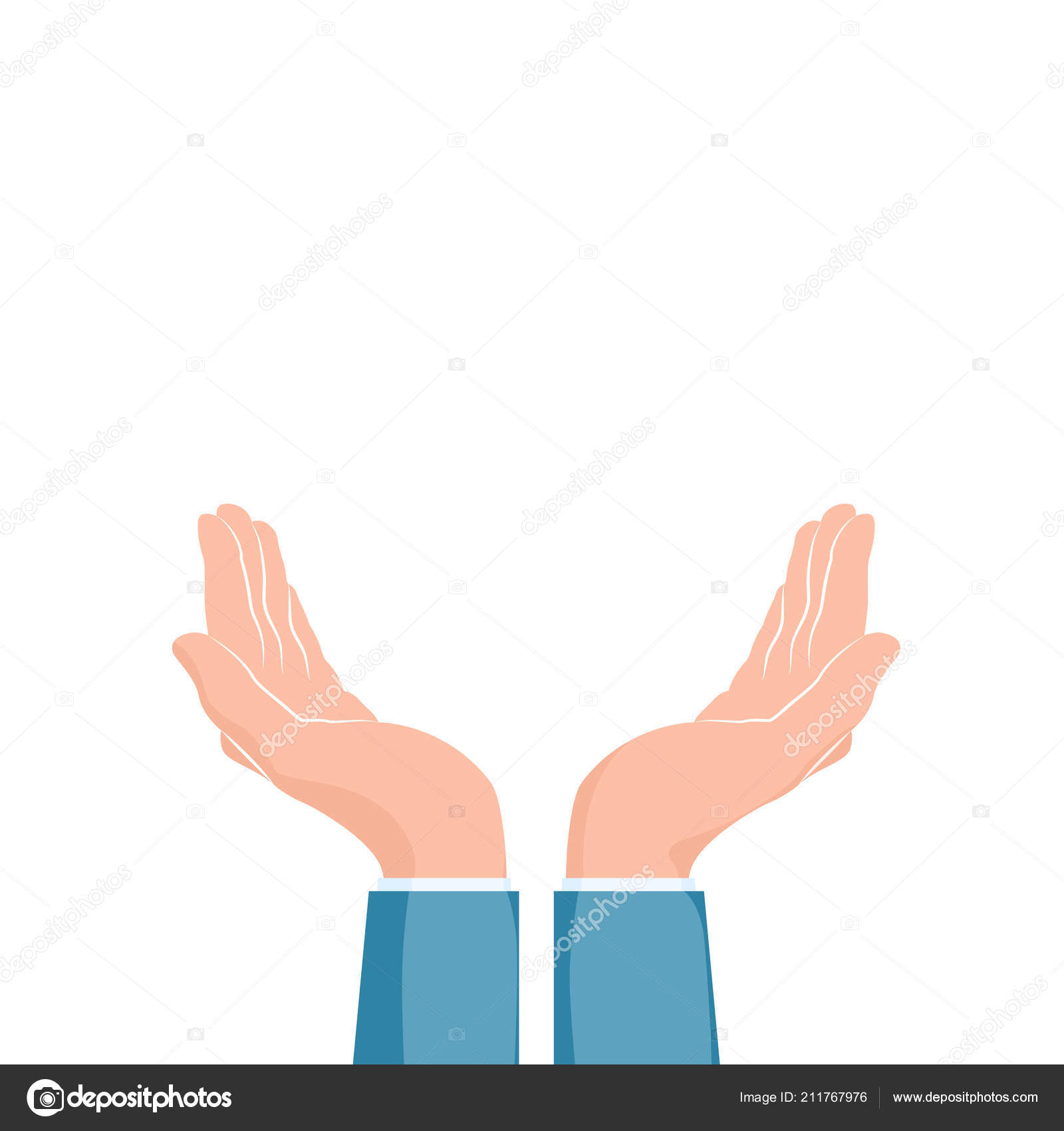 two cupped hands supporting hands vector illustration isolated white