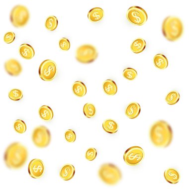 Düşen altın sikke. Parlak metal doları yağmur. Casino jackpot kazanmak. Vektör çizim