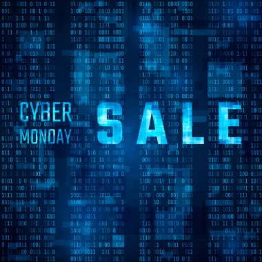 Siber Pazartesi satış Promo mavi ikili kod arka plan üzerinde. Vektör çizim