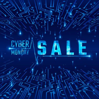 Cyber Pazartesi Satılık. Soyut devre doku arka plan indirim teklif ile. Vektör çizim