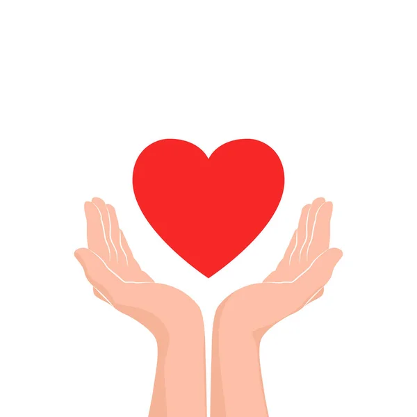 Love Care Icon Two Hands Red Heart Vector Illustration — Stock Vector