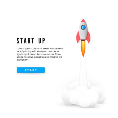 Kavram afiş kadar başlayın. Yaratıcı iş fikri geliştirme. Roketi. Vektör çizim