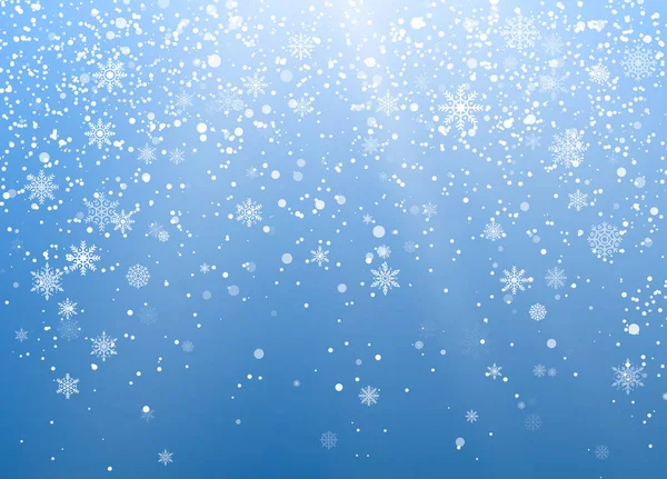 季節の冬の休日の背景 青い空に Festiveal は降雪 白い雪片が降ります フロスト雪と太陽の光 ベクトル図 — ストックベクタ