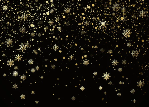 Падаючі Золоті Сніжинки Ізольовані Темному Тлі Новорічно Різдвяний Декоративний Візерунок — стоковий вектор