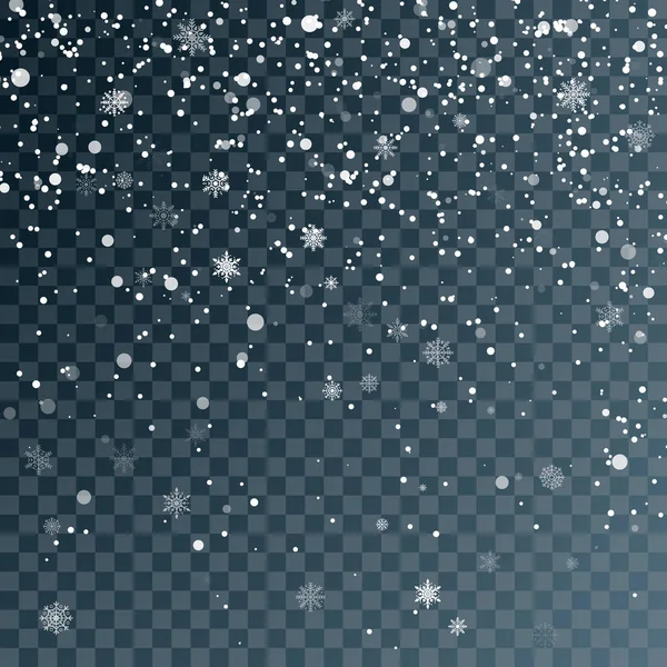 Fallande Snöflingor Transparent Bakgrund Jul Och Nyår Dekorativa Element Vektorillustration — Stock vektor