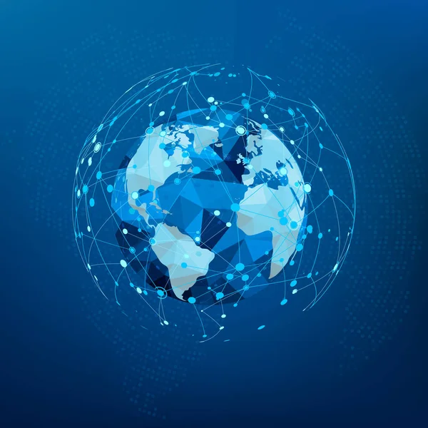 Wereldwijde Netwerkverbinding Veelhoekige Wereldkaart Punten Lijnen Structuur Van World Wide — Stockvector
