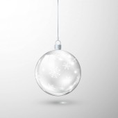 Skleněná průhledná vánoční koule zdobené vločka. Prvek sváteční dekorace. Vektorové ilustrace izolované na bílém pozadí
