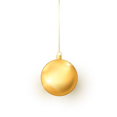 Elegance altın Noel oyuncak yuvarlak. Renkli tatil dekorasyon öğesi. Yeni yıl ve Noel geleneksel sembolü. Vektör çizim