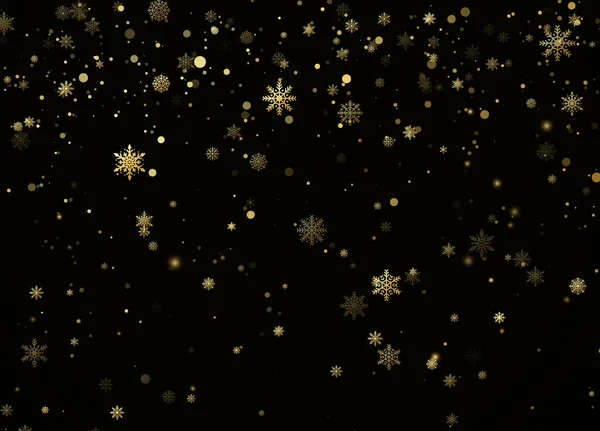 Золотой Снег Праздничное Оформление Фона Новогодний Рождественский Узор Золотыми Снежинками — стоковый вектор