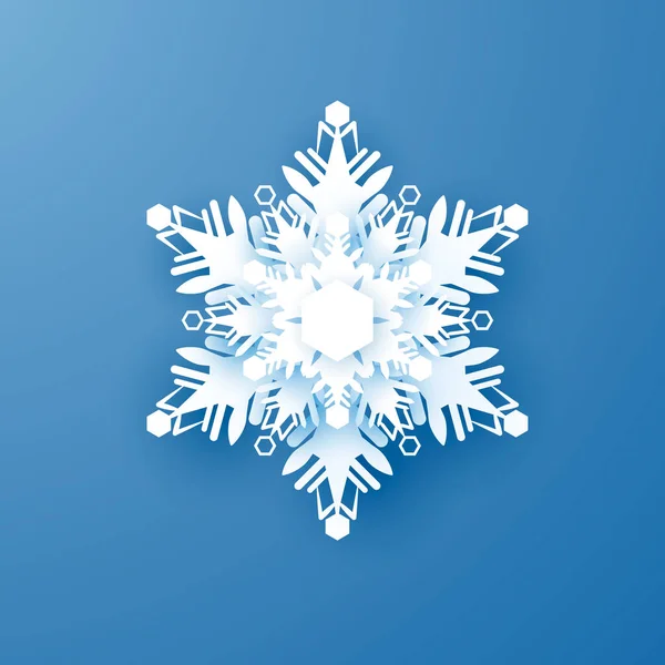Белая Бумага Снежинка Новогоднее Рождественское Украшение Векторная Иллюстрация Блю Фоне — стоковый вектор