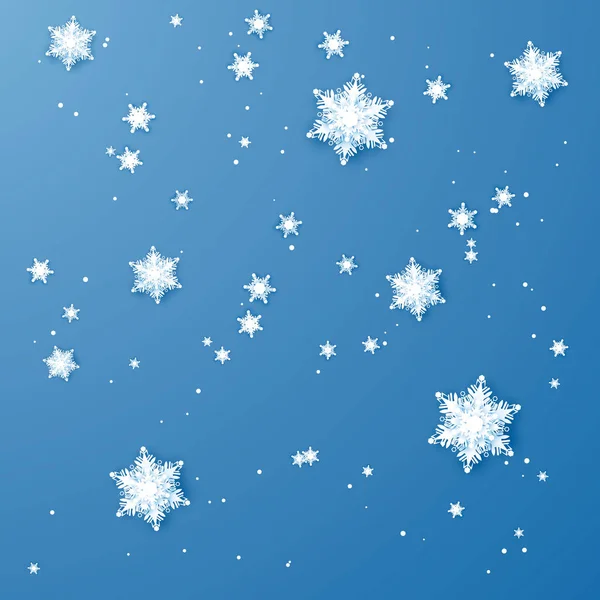 ホワイト ペーパーの雪 クリスマスと新年の装飾 青の背景に分離したベクトル図 — ストックベクタ