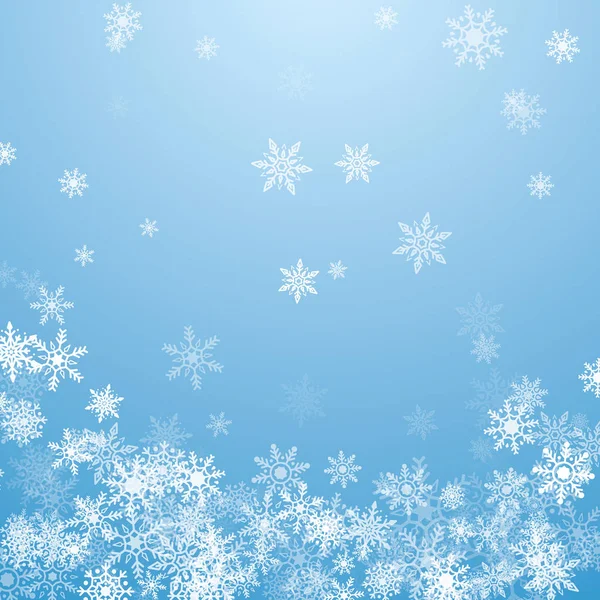Białe Płatki Śniegu Spadające Niebieskim Tle Niebieskim Tle Płatki Śniegu — Wektor stockowy