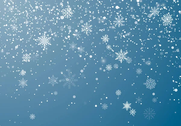 雪のクリスマスの背景 冬の空の背景に雪の結晶と星を飛んでいます 冬ワイト スノーフレークはオーバーレイ テンプレートです ベクトル図 — ストックベクタ
