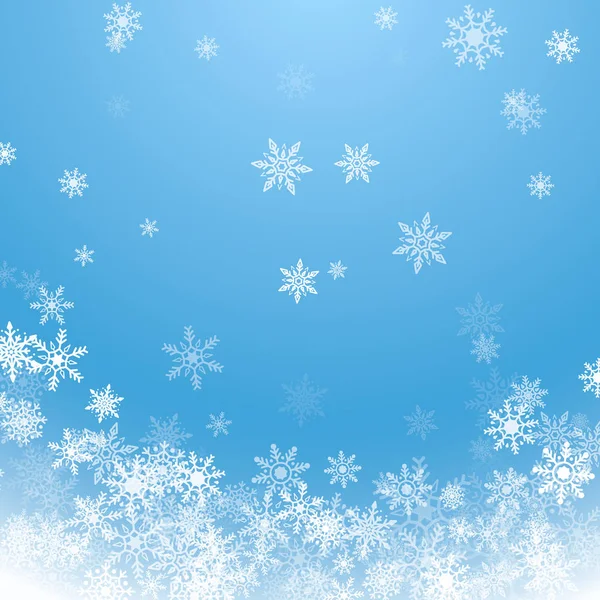 メリー クリスマスと幸せな新年の休日冬背景 青の背景に白い雪を落下します 雪と冬の青空 ベクトル図 — ストックベクタ