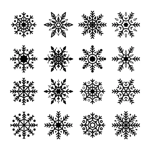 Zestaw Płatki Śniegu Kolekcja Sylwetka Płatki Śniegu Boże Narodzenie Nowy — Wektor stockowy