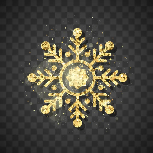 Gouden Glans Sneeuwvlok Zwarte Achtergrond Kerstmis Nieuwjaar Gouden Glittering Sneeuwvlok — Stockvector