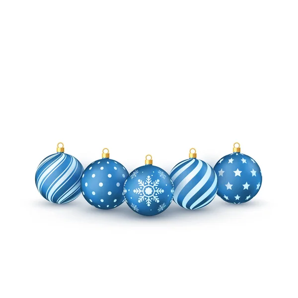 Blå Julgranskulor Set Holiday Dekorativa Element Vektorillustration Isolerade Vit Bakgrund — Stock vektor