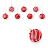 Sada dekorativní červené vánoční koule. Vektorové ilustrace izolované na bílém pozadí