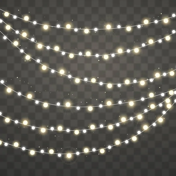 Christmas Lights Xmas Glowing White Yellow Garland Holiday Decorative Design — Stock Vector