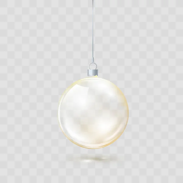 黄金のガラス透明なクリスマス ボール 黄色の透明な背景のクリスマス ガラス玉 休日の装飾のテンプレートです ベクトル図 — ストックベクタ