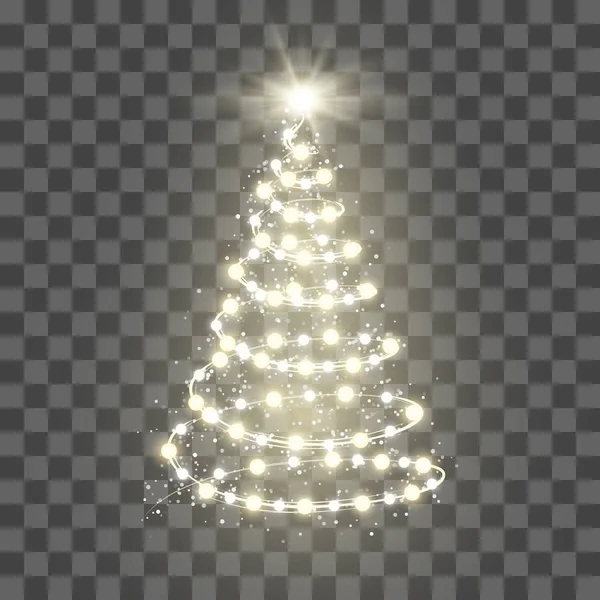 New Year Tree Silhouette Made Christmas Lights Transparent Background Vector — Stock Vector