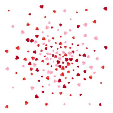 Kırmızı ve pembe dağılım kağıt kalpler konfeti. Beyaz arka plan üzerinde izole vektör çizim