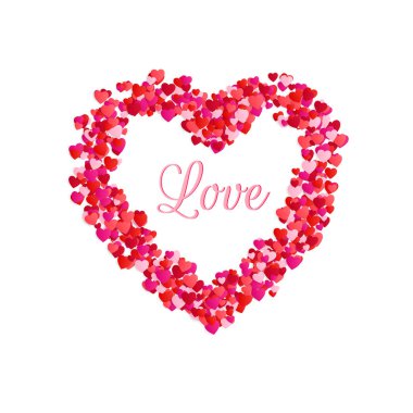 Kalpli çerçeve içinde seviyorum. Anneler günü, Sevgililer günü veya kadın günü için romantik dekorasyon öğesi. Beyaz arka plan üzerinde izole vektör çizim