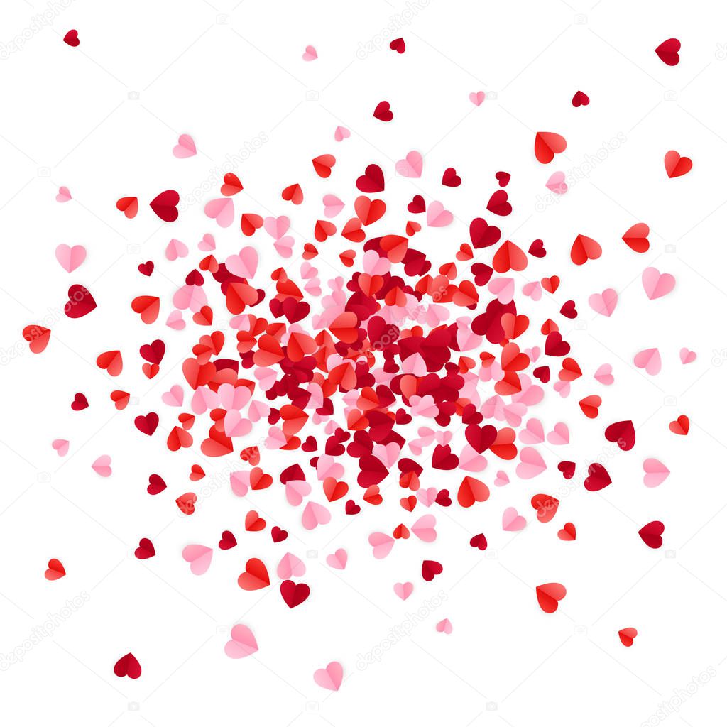 Red pink and rose scatter paper hearts confetti. Vector illustration isolated on white background