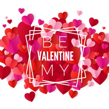 Benim sevgilim olmak. Mutlu sevgililer günü ve düğün tasarım öğeleri. Arka plan üzerinde renkli kalp konfeti. Beyaz arka plan üzerinde izole vektör çizim