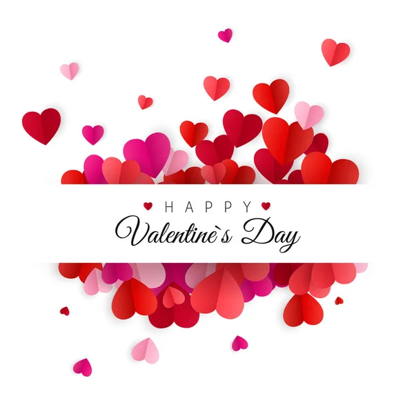 Happy Valentines Day and Wedding Design Elements. White Background Decorated by Colorful Paper Hearts. Vector illustration