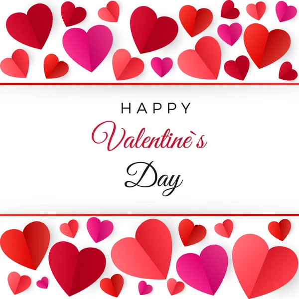 Красочные Красные Бумажные Сердца Поздравление Днем Святого Валентина Векторная Иллюстрация — стоковый вектор