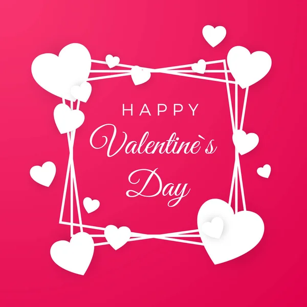 Witboek Harten Frame Happy Valentines Day Groeten Card Vectorillustratie Geïsoleerd — Stockvector