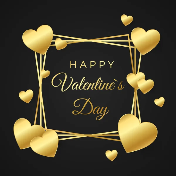 Поздравительная Открытка День Святого Валентина Золотое Сердце Рамка Текстом Белом — стоковый вектор