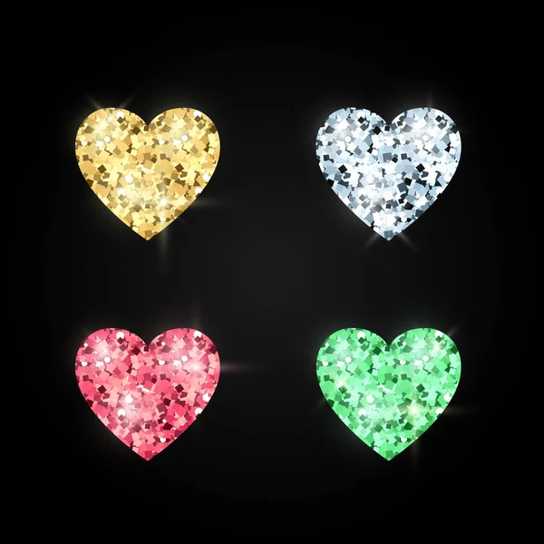 Set Hearts Made Precious Stones Decoration Elements Vector Illustration — Stock Vector