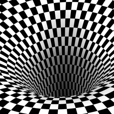 Soyut solucan tüneli. Geometrik kare siyah beyaz optik yanılsama. Vektör çizim