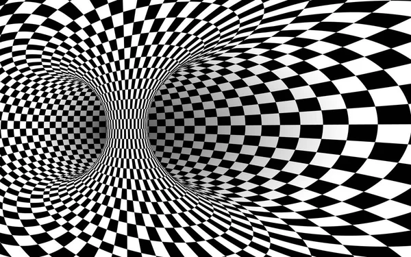 Geometrik kare siyah beyaz optik yanılsama. Soyut solucan tüneli. Vektör çizim